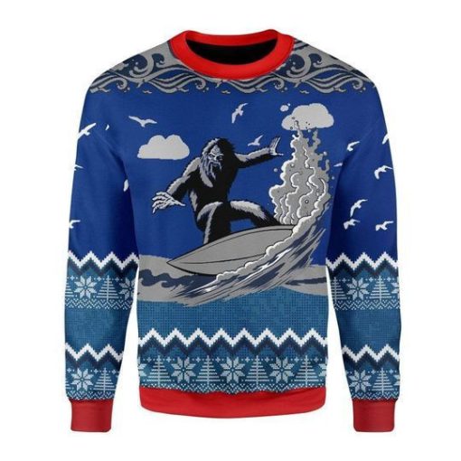 Bigfoot Surfing Blue Special 3D Christmas Sweater