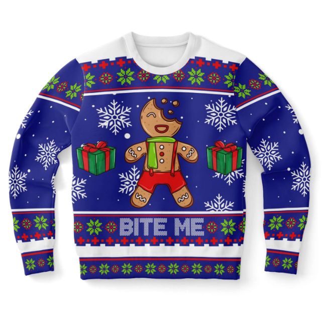Bite Me Ugly Gingerbread Christmas Wool Knitted Sweater