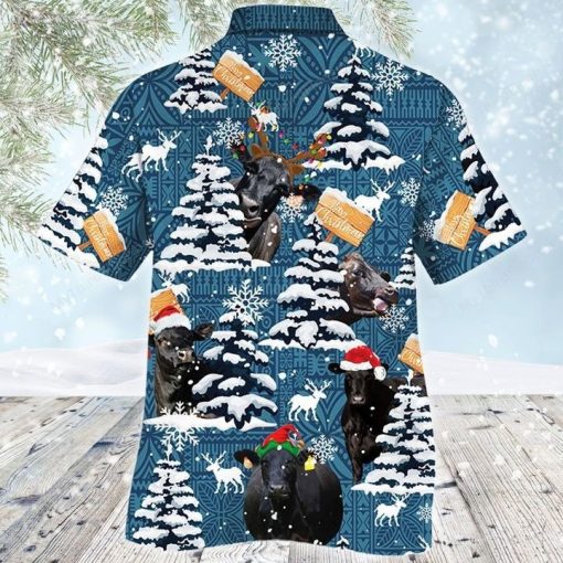 Black Angus Cattle Lovers Blue Tribal Christmas Hawaiian Shirt T-Shirt