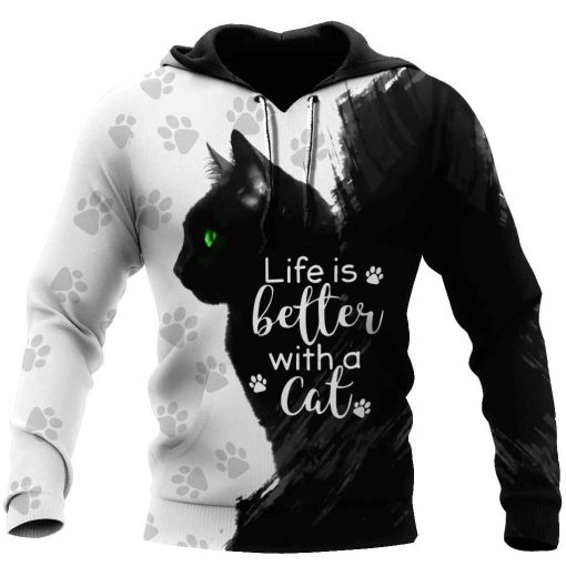 Black Cat All Over Printed Hoodie