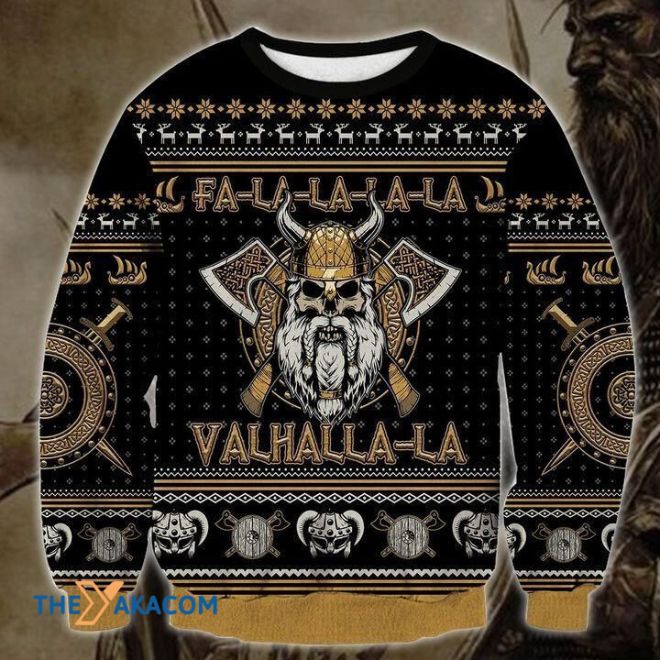 Black Viking Valhalla-la All Over Printed Sweater