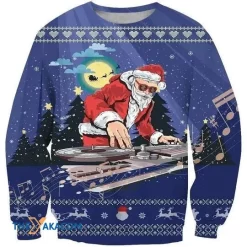 Blue Santa Claus Be A DJ With EDM Music 3D Christmas Sweater