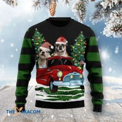 Bulldog And Red Car Christmas 3D Sweater