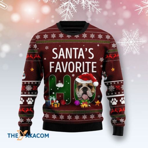 Bulldog Santa’s Favorite Ho 3D Sweater Christmas