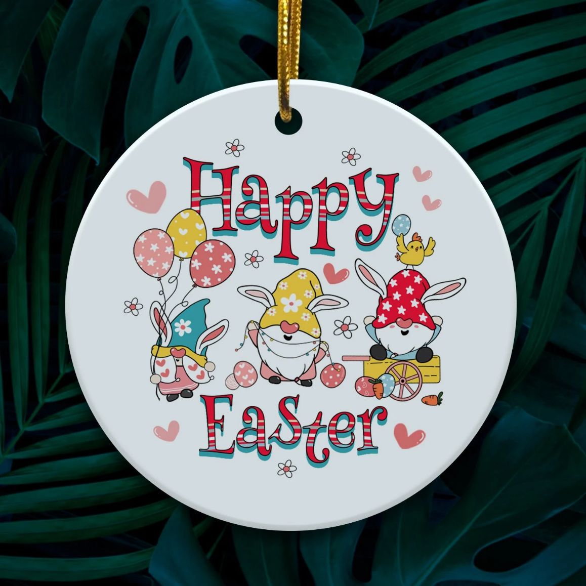 Bunny Gnome Egg Happy Easter Day Ative Easter Christmas Ceramic Ornament