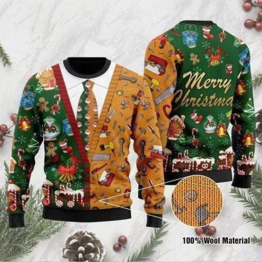 Carpenter Merry Cute Icons Vintage Pattern 3D Christmas Sweater