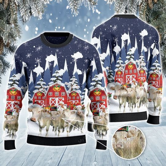 Charolais Cattle Lovers Snow Farm Awesome Sweater 3D Xmas