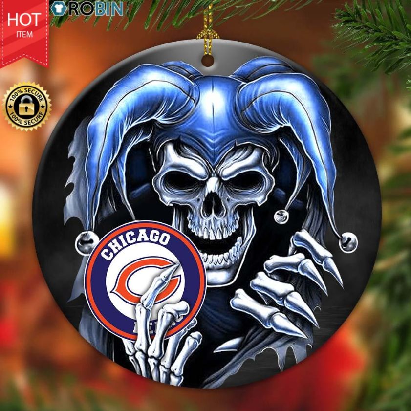 Chicago Bears Nfl Skull Joker Christmas Ceramic Ornament