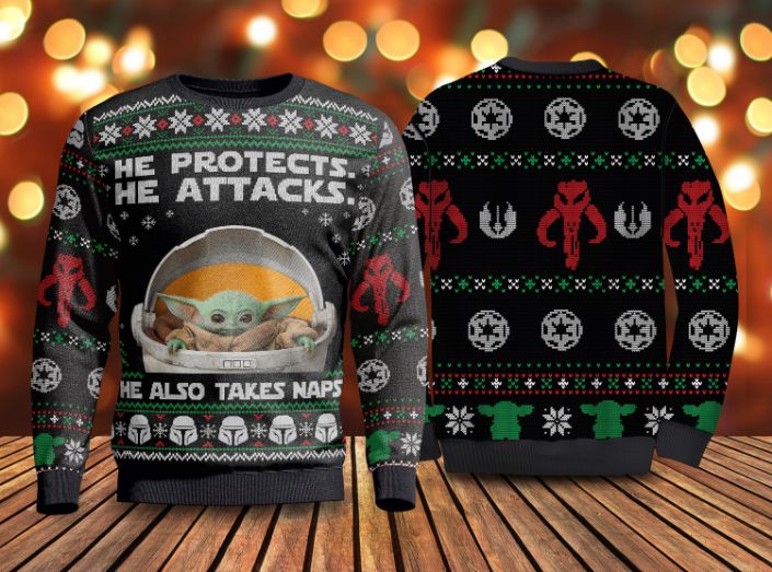 Christmas Baby Yoda All Over Print Sweater