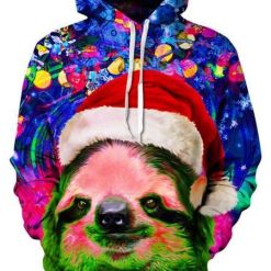 Christmas Sloth Colorful Pullover And Zipped 3D Hoodie