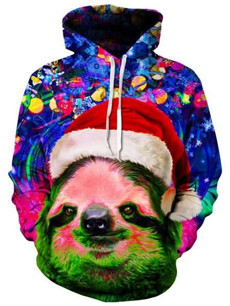 Christmas Sloth Colorful Pullover And Zipped 3D Hoodie