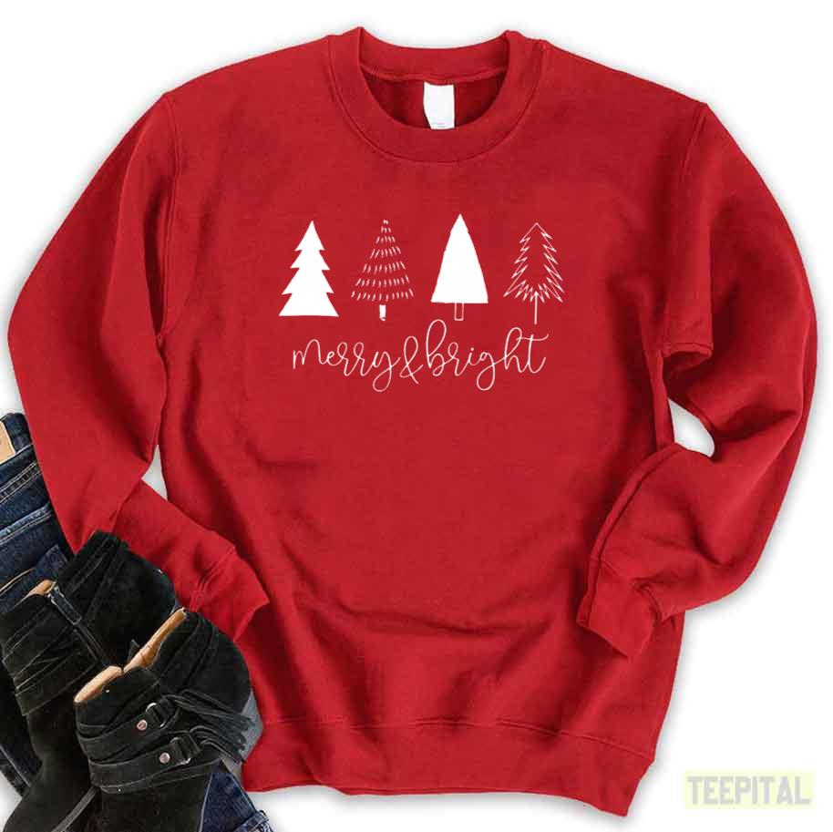 Christmas Trees Merry & Bright Cute Holiday Sweatshirt