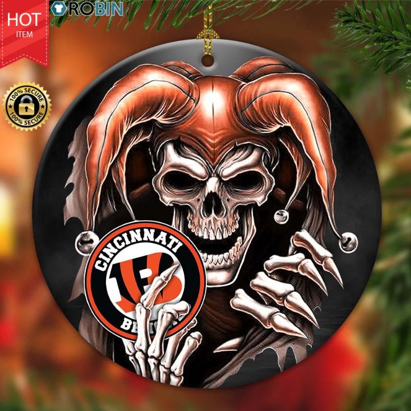 Cincinnati Bengals Nfl Skull Joker Christmas Ceramic Ornament
