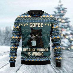 Coffee Cat Blue 3D Christmas Sweater