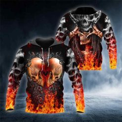 Couple Heart Skull All Over Printed Hoodie