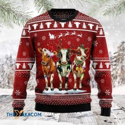 Cow And Colorful Light Awesome 3D Sweater Christmas