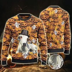 Creepy Brahman Cattle Lovers Halloween Pumpkin 3D Xmas Sweater