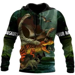 Customize Name Dinosaur All Over Printed Unisex Hoodie Dinosaur Species