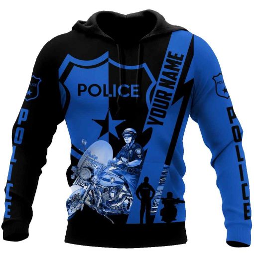 Customize Name Police All Over Printed Unisex Hoodie Thin Blue Line