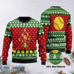 Cute And Glowing Softball Tree Vintage 3D Christmas Sweater