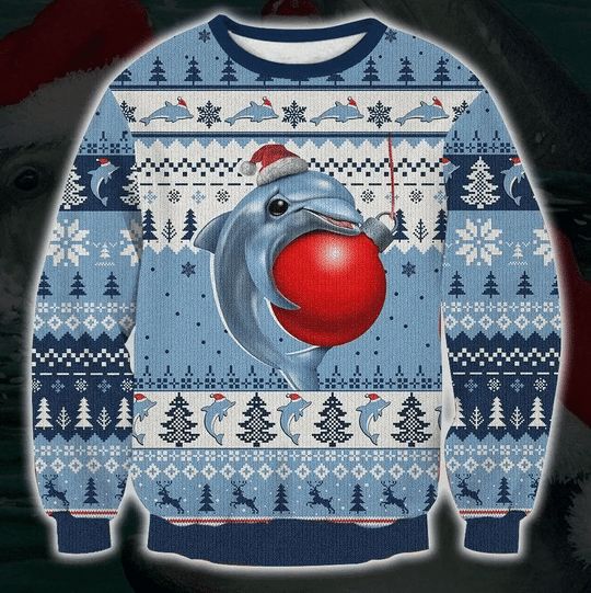 Cute Dolphin And A Red Ball 3D Christmas Sweater