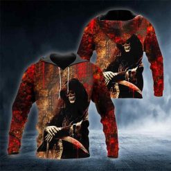 Death Scythe Skull All Over Printed US Unisex Size Hoodie