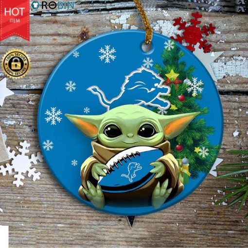 Detroit Lions Baby Yoda Christmas Ceramic Ornament