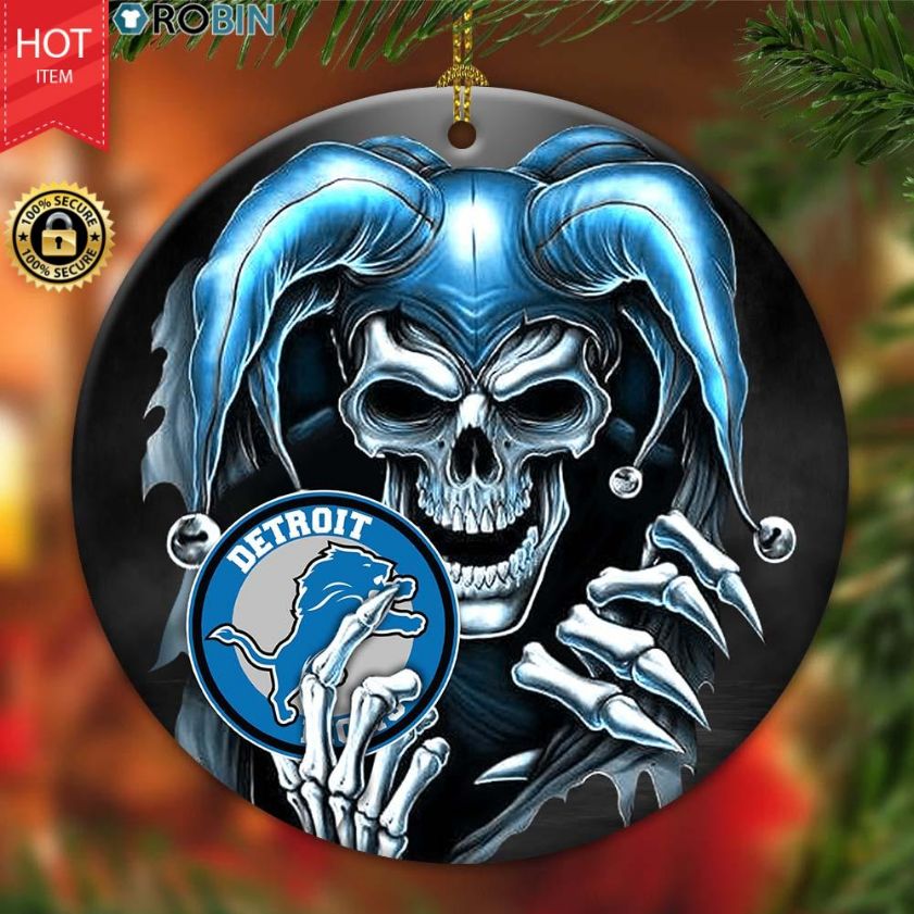 Detroit Lions Nfl Skull Joker Christmas Ceramic Ornament