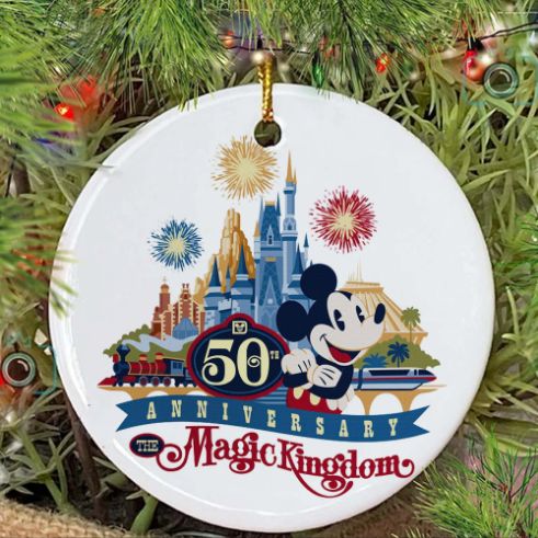 Disney World 50th Anniversary Magic Kingdom Christmas Ceramic Ornament