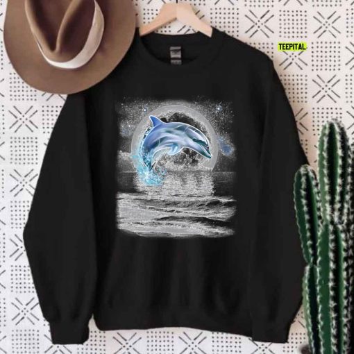 Dolphin Dancing In Moonlight Unisex T-Shirt