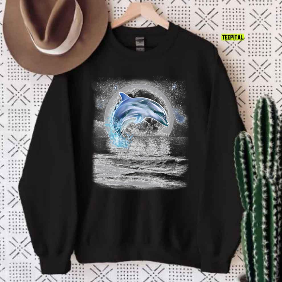 Dolphin Dancing In Moonlight Unisex T-Shirt Sweatshirt