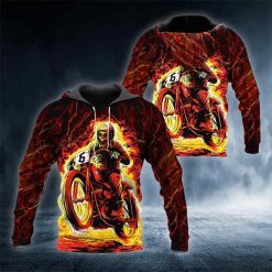 Fire Biker Skull All Over Printed US Unisex Size Hoodie