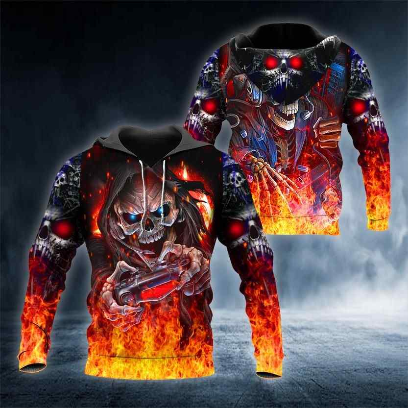 Fire Skull Play Game All Over Printed Hoodie