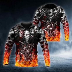 Fire Team Biker Skull All Over Printed US Unisex Size Hoodie