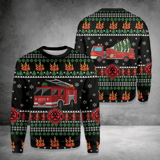 Firefighter Truck 3D Christmas Sweater