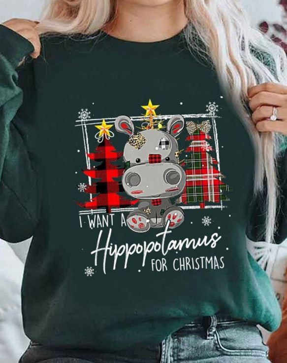 Funny Hippo Xmas Hippopotamus For Christmas Sweatshirt
