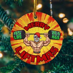 Funny Muscular Santa Lifting Weights Liftmas Christmas Ceramic Ornament