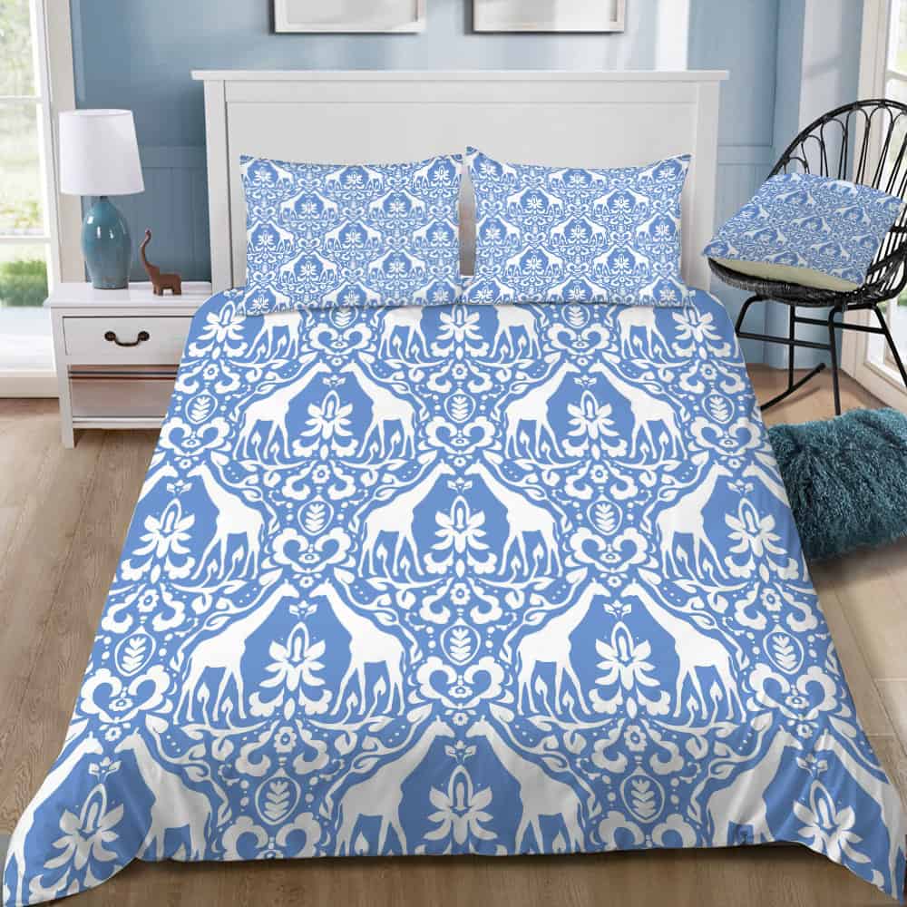 Giraffe Damask Pale Blue Bedding Set