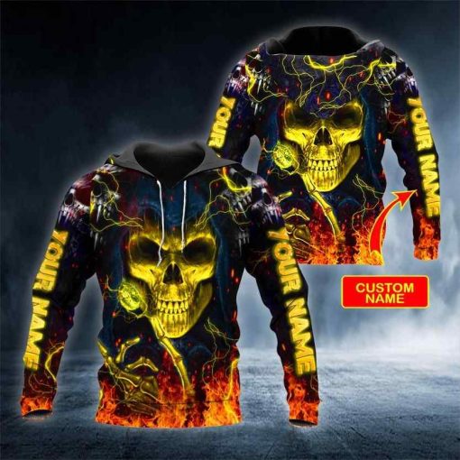 Gold Fire Skull Personalized All Over Printed US Unisex Size Hoodie