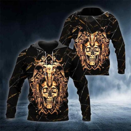 Gold Skull All Over Printed Size Hoodie