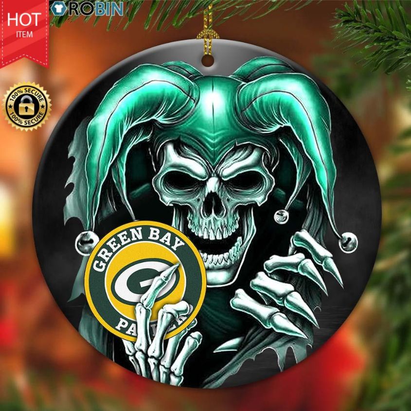 Green Bay Packers Nfl Skull Joker Christmas Ceramic Ornament