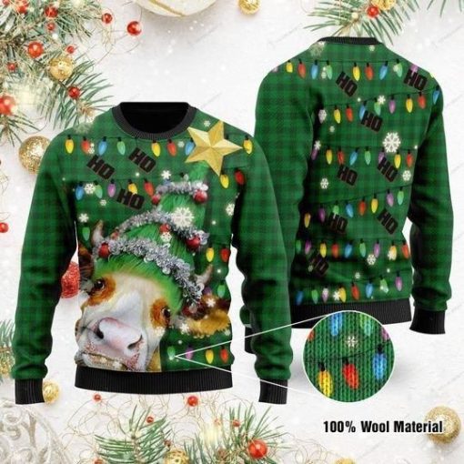 Green Ho Ho Ho Cow Christmas 3D Sweater