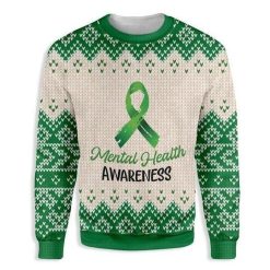 Green Ribbon Mental Health Awareness 3D Christmas Sweater