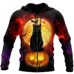 Halloween Black Cat All Over Print Unisex Zip up Hoodie