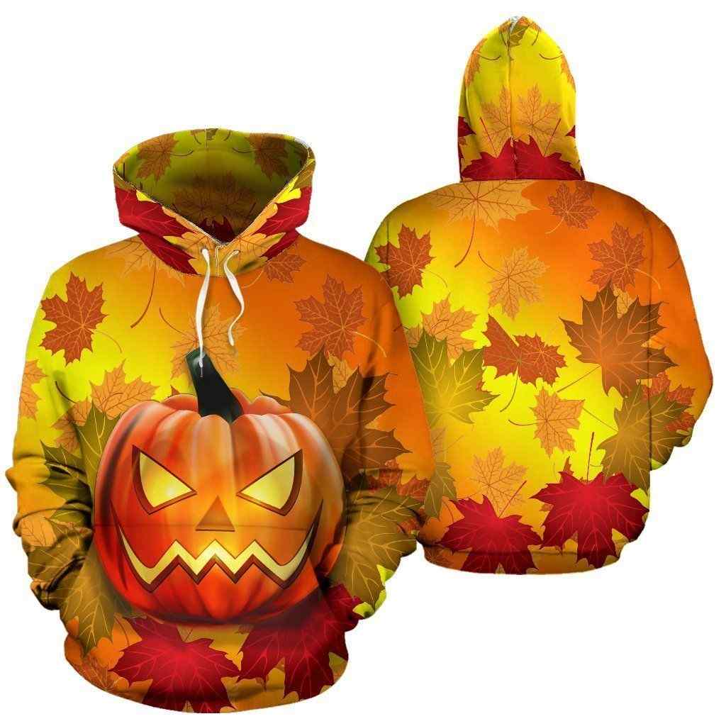 Halloween hoodie pumpkin maple leaf All Over Print Unisex Hoodie