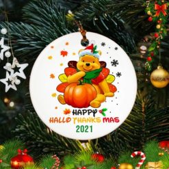 Happy Hallothanksmas Bear Turkey Christmas Ceramic Ornament