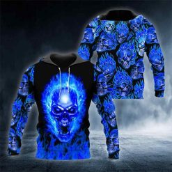 Head Blue Ghost Skull All Over Printed Hoodie