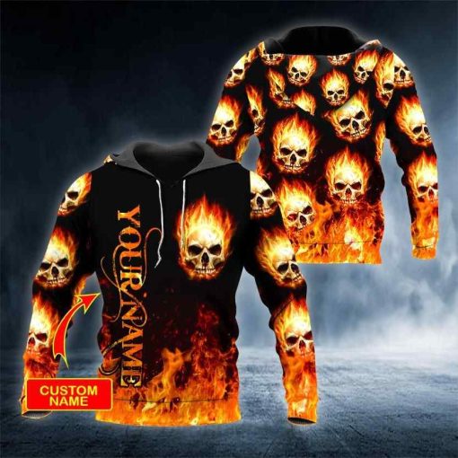 Head Fire Personalized Skull All Over Printed Hoodie