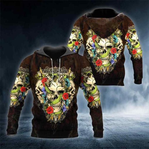 Head Flower Skull All Over Printed Hoodie