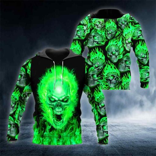 Head Green Ghost Skull All Over Printed US Hoodie